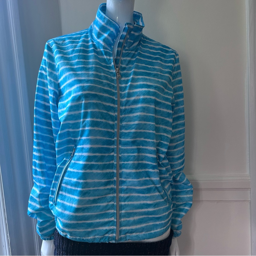 Blue Striped Women's Ralph Lauren  Jacket with adjustable elastic in the waist